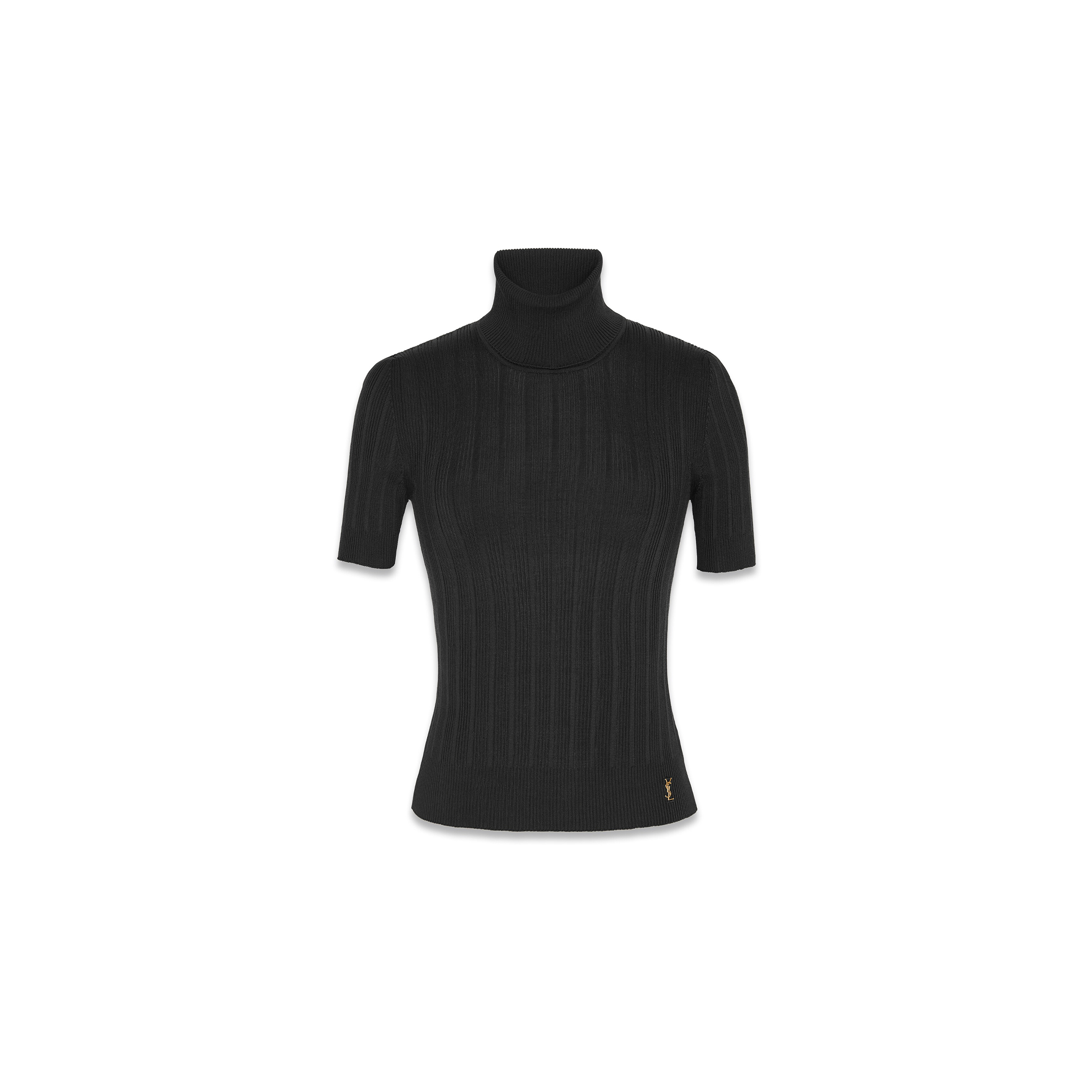 YSL MONOGRAM RIBBED SILK SHORT-SLEEVE TOP 705377Y75PY1000